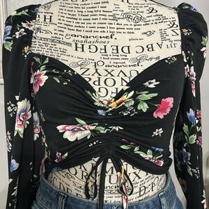 Floral Black Ruched Women's Top